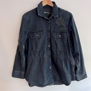 GAP 1969 Stone Wash Black Denim Shirt Jacket with Embroidery Large